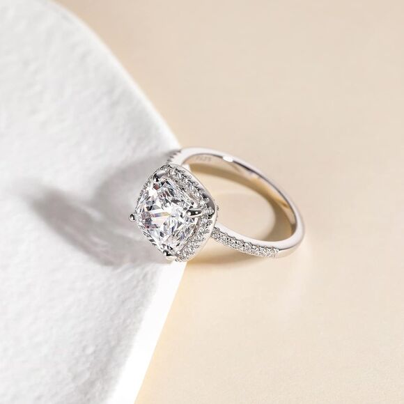 3.5CT 925 Sterling Silver Ring Cushion Cut Cubic Zirconia CZ Engagement Ring - Picture 2 of 5